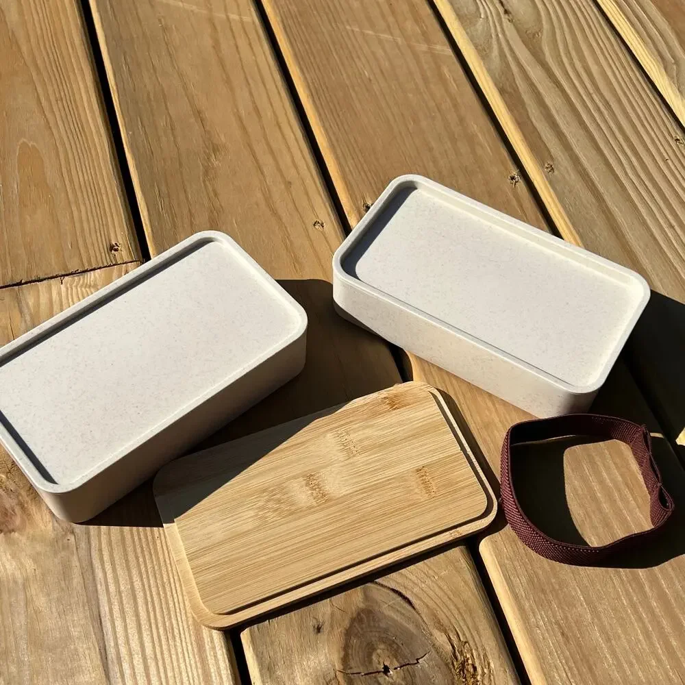 Bento Box Travel Lunch Set Lakes Gas Wood Lid 2 Sections Utensils Picnic School